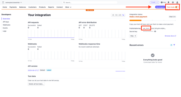 Get API keys from Stripe